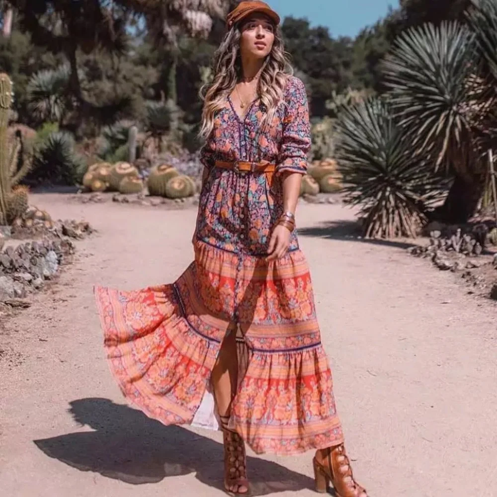 SOLD OUT Floral Bohemian Button Front Maxi Dress - Picture 2 of 5